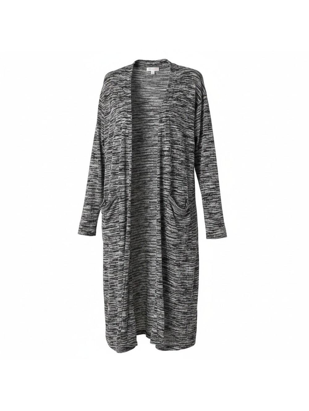 LuLaRoe Sarah Cardigan Women M Black Gray Marled Knit Long Open Front Pockets